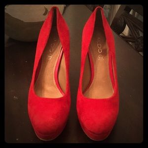 Red Suede Platform Heels